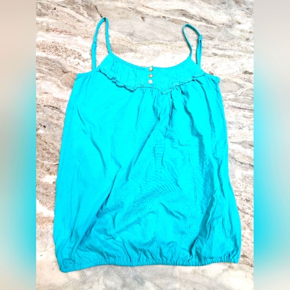Anchor Blue Teal Ruffle Button Camisole Tank Top – Size Small Y2K Style